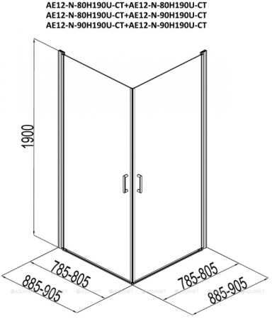DUSHEVOY_UGOLOK_AQUANET_CINETIC_80KH90_PROZRACHNOE_STEKLO_AE12_N_80H190U_CT_AE12_N_90H190U_CT_MONTAZHNAYA_SKHEMA_1